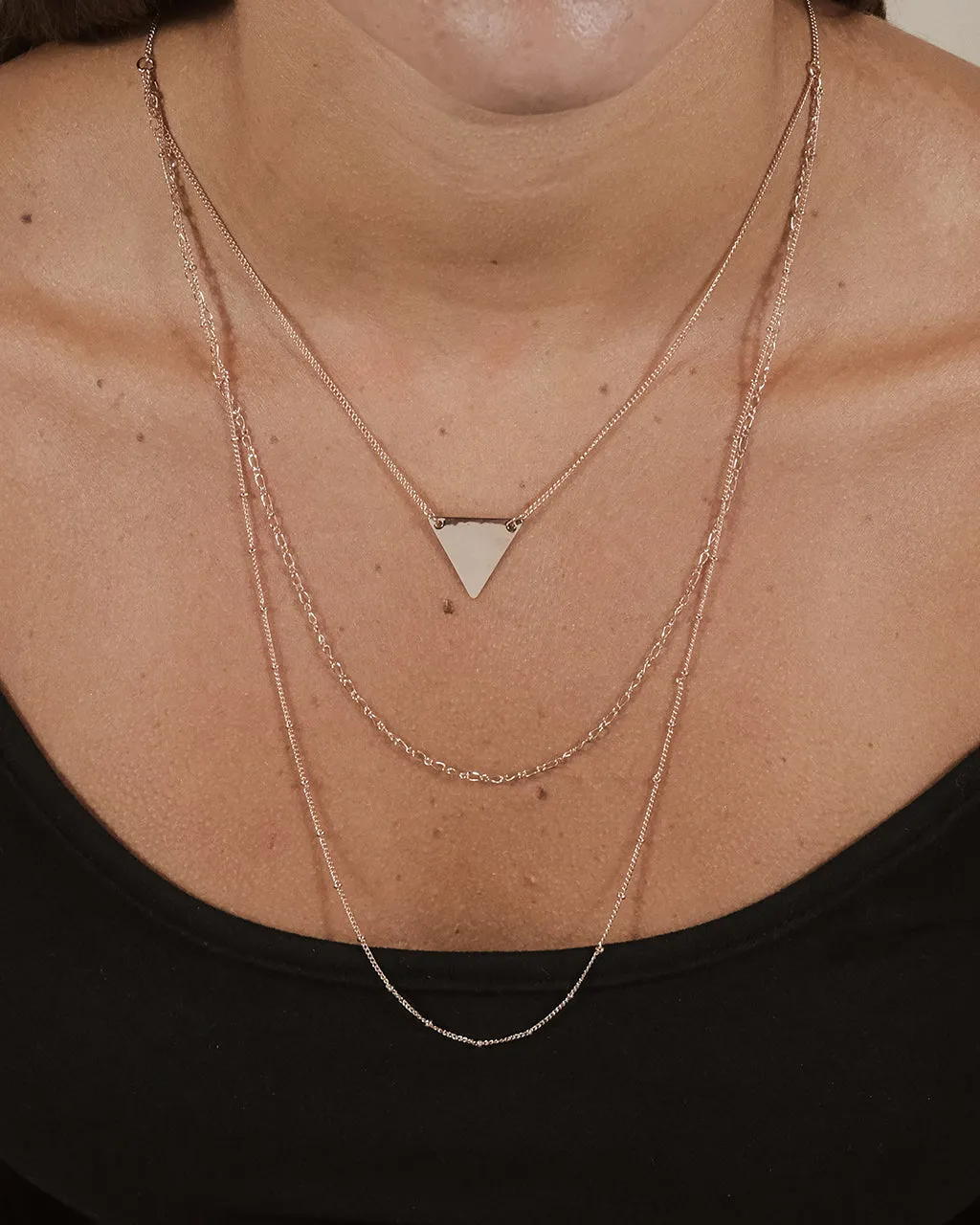 Triple Chain Layered Triangle Necklace