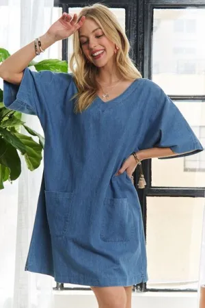 V-Neck Mini Denim Dress