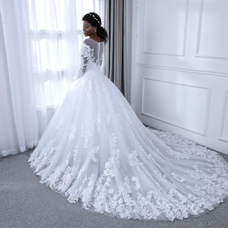 Vintage Lace White Wedding Dress with Illusion Sleeves