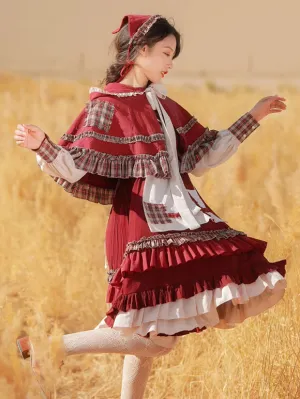 Vintage Red Riding Hood Inspired Classic Lolita Dress with Plaid Accents