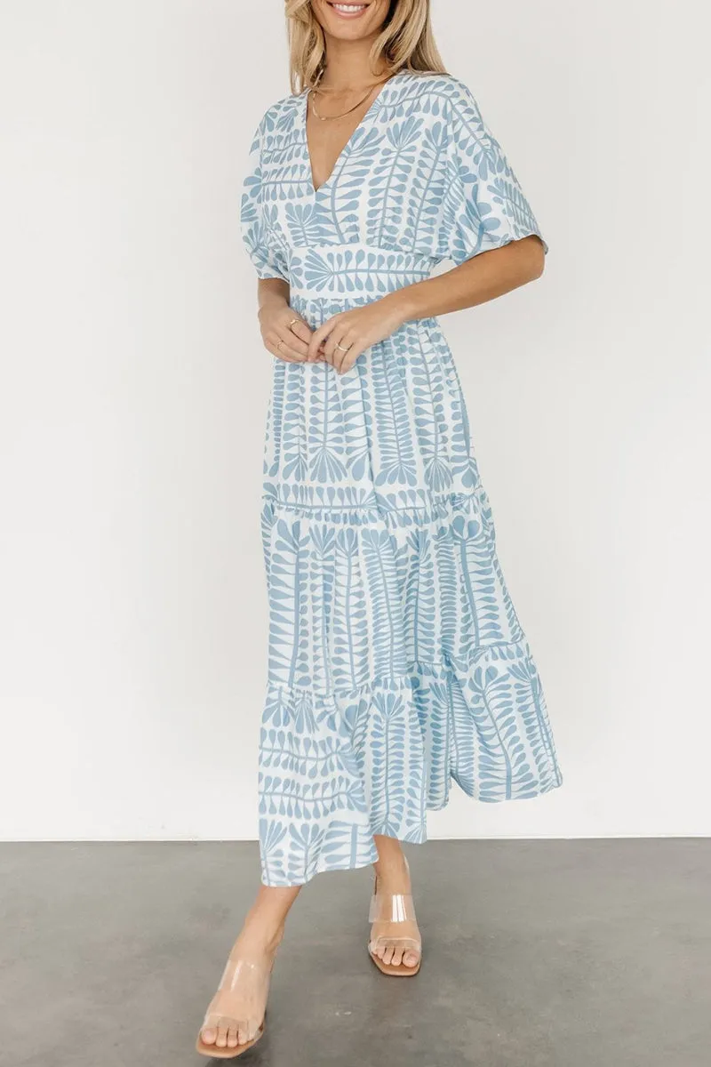 Vintage Vacation Striped Print Patchwork V Neck Printed Dresses