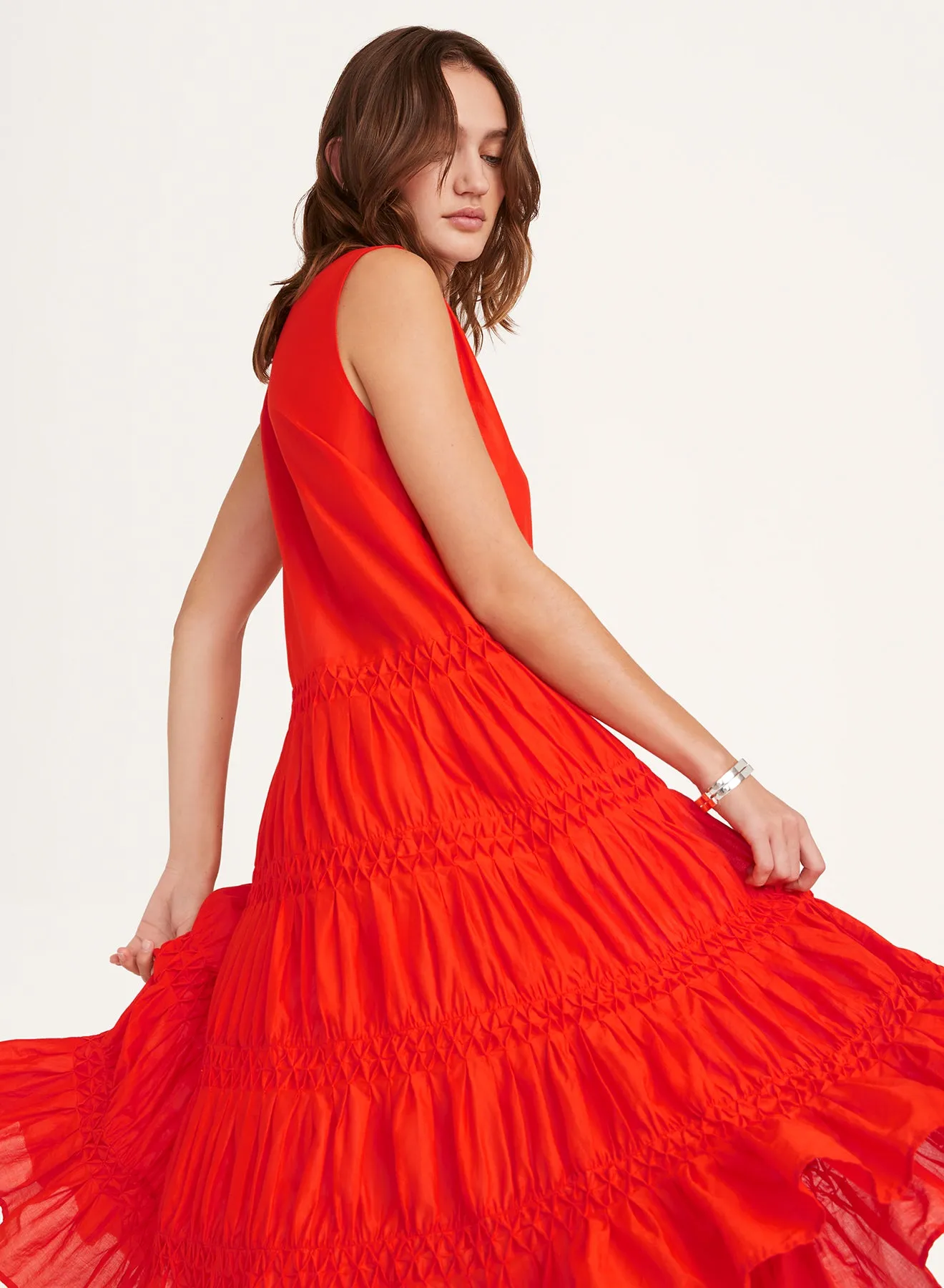 Wallis Smocked Dress in Flame