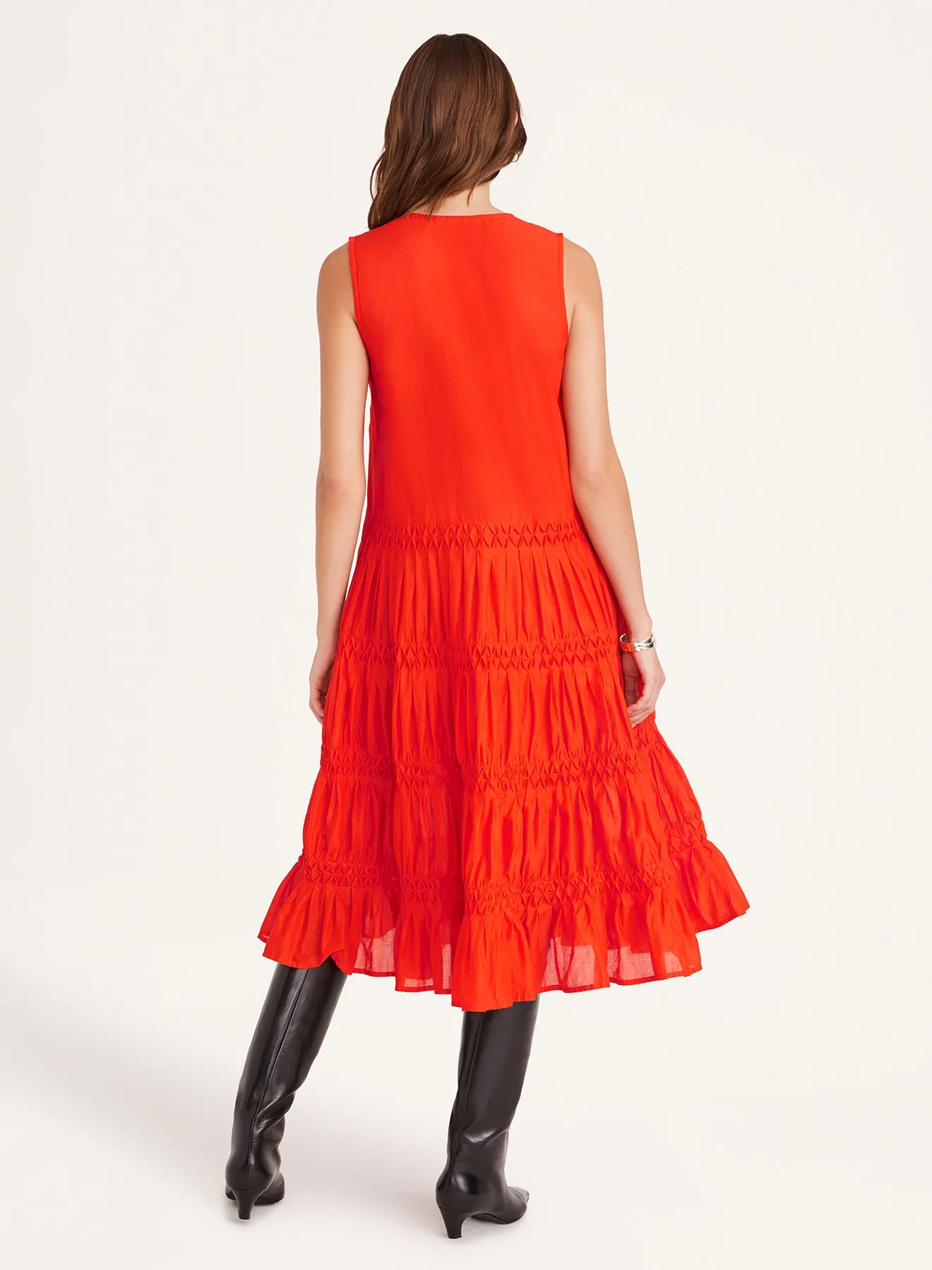 Wallis Smocked Dress in Flame