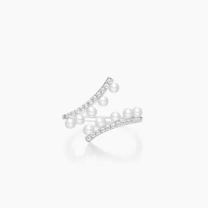 Wedding Ripple Freshwater Pearl Silver Open Ring