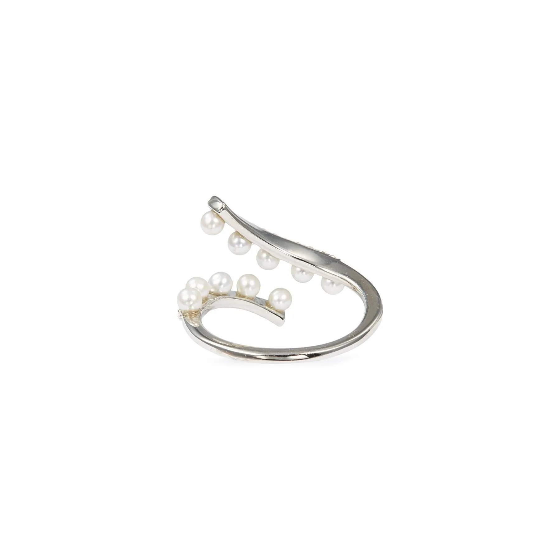 Wedding Ripple Freshwater Pearl Silver Open Ring