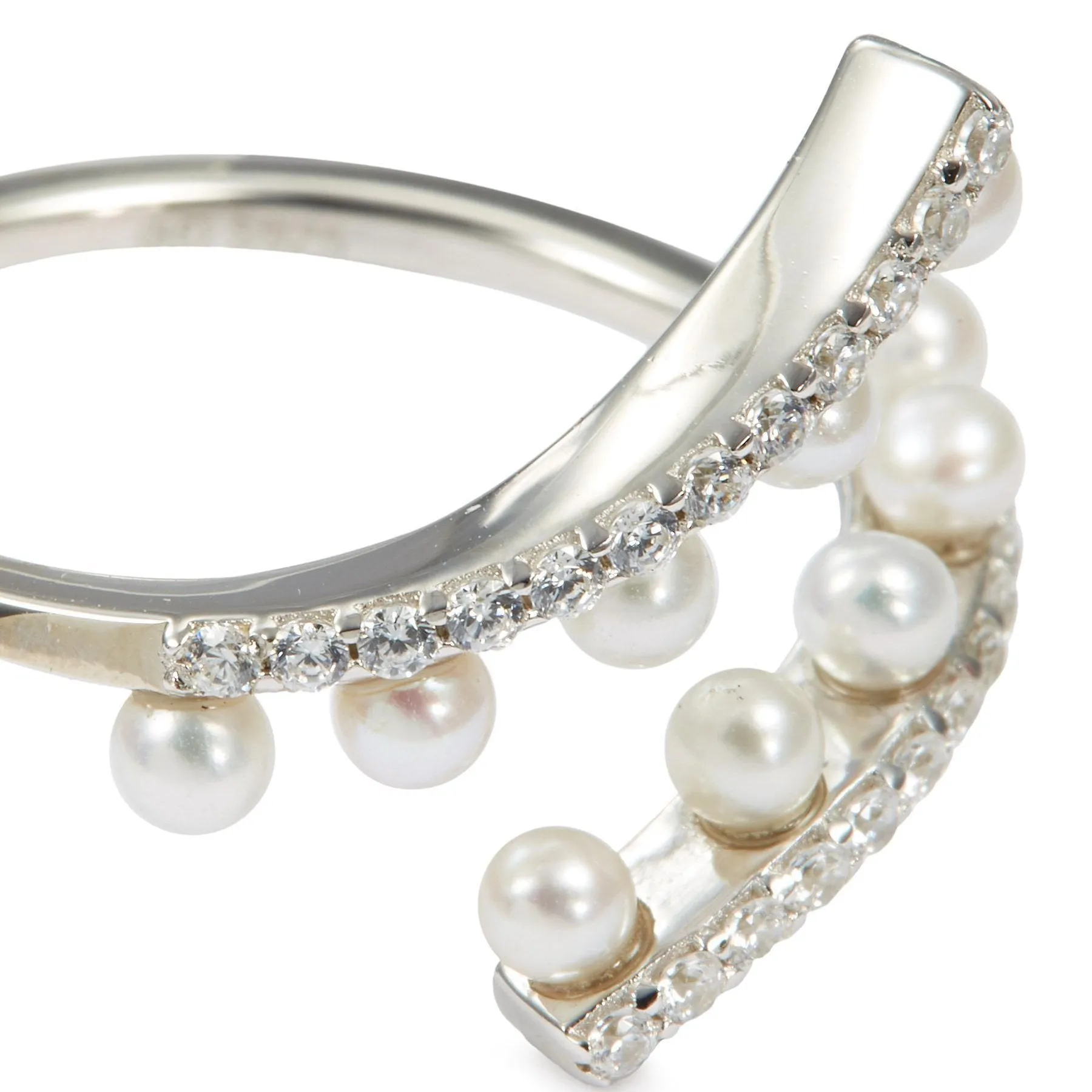 Wedding Ripple Freshwater Pearl Silver Open Ring