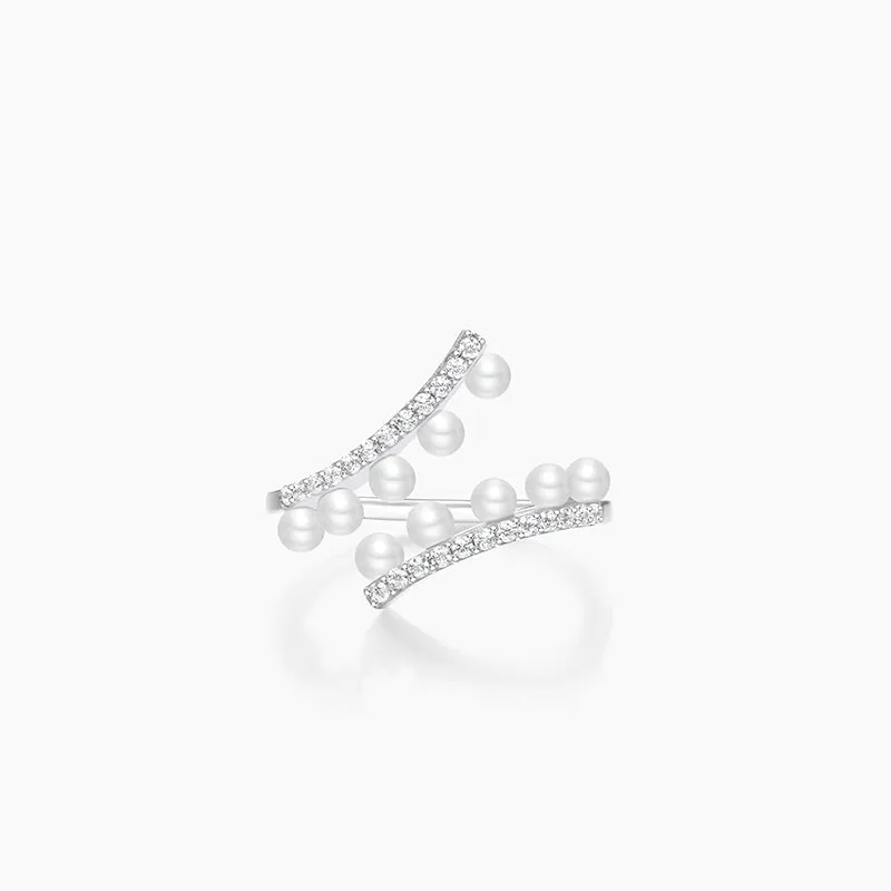 Wedding Ripple Freshwater Pearl Silver Open Ring