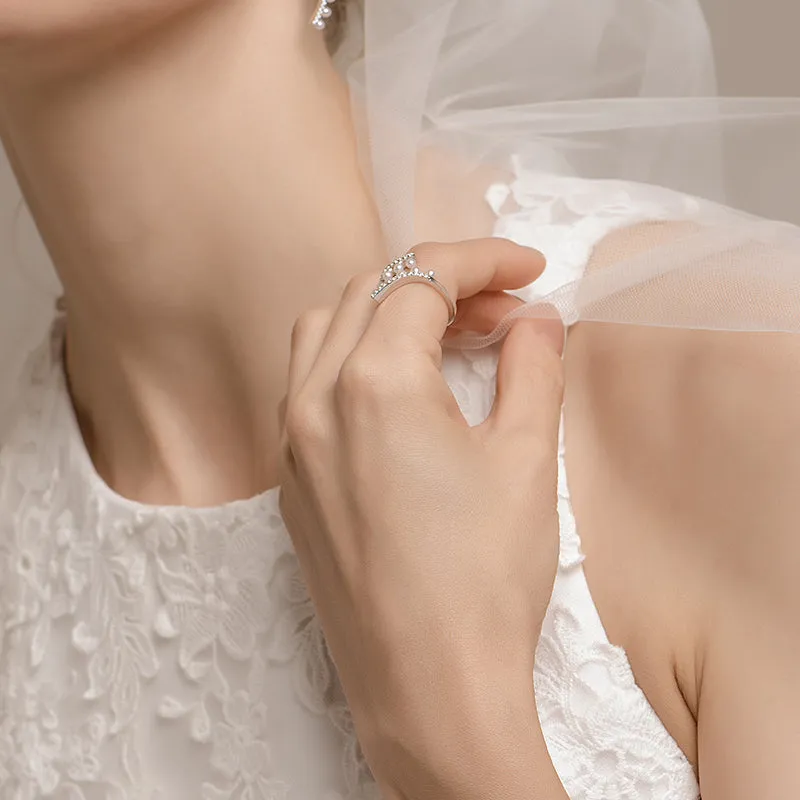 Wedding Ripple Freshwater Pearl Silver Open Ring