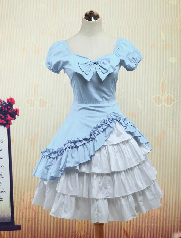 Wine White Lolita OP Dress Short Sleeves withe Ruffles