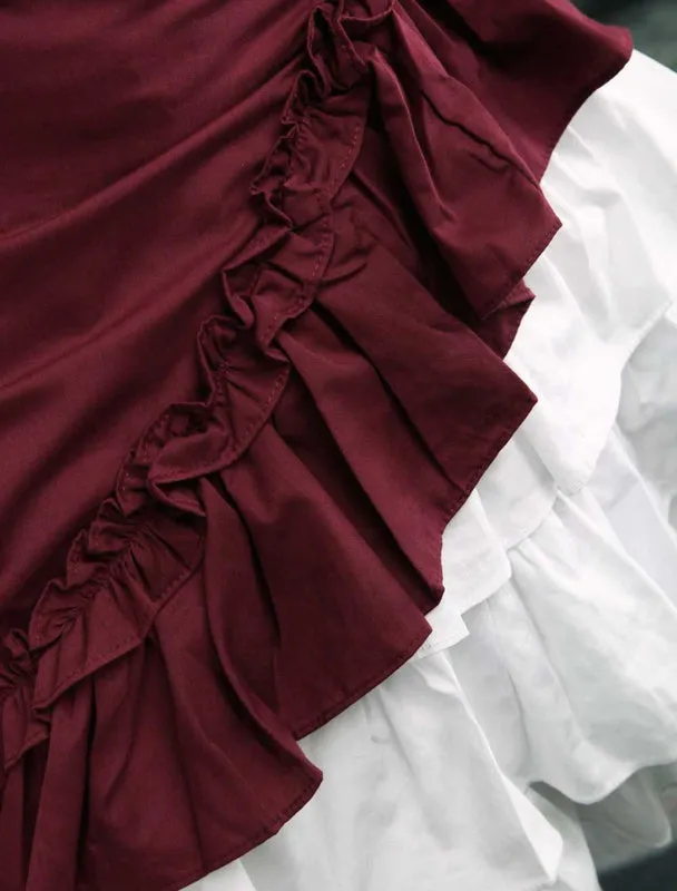 Wine White Lolita OP Dress Short Sleeves withe Ruffles