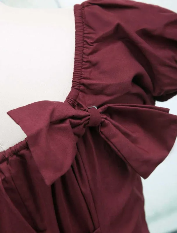 Wine White Lolita OP Dress Short Sleeves withe Ruffles