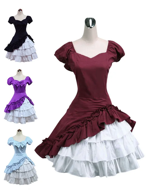 Wine White Lolita OP Dress Short Sleeves withe Ruffles