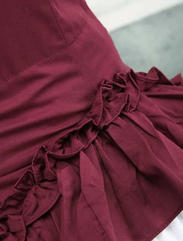 Wine White Lolita OP Dress Short Sleeves withe Ruffles