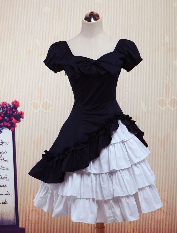 Wine White Lolita OP Dress Short Sleeves withe Ruffles