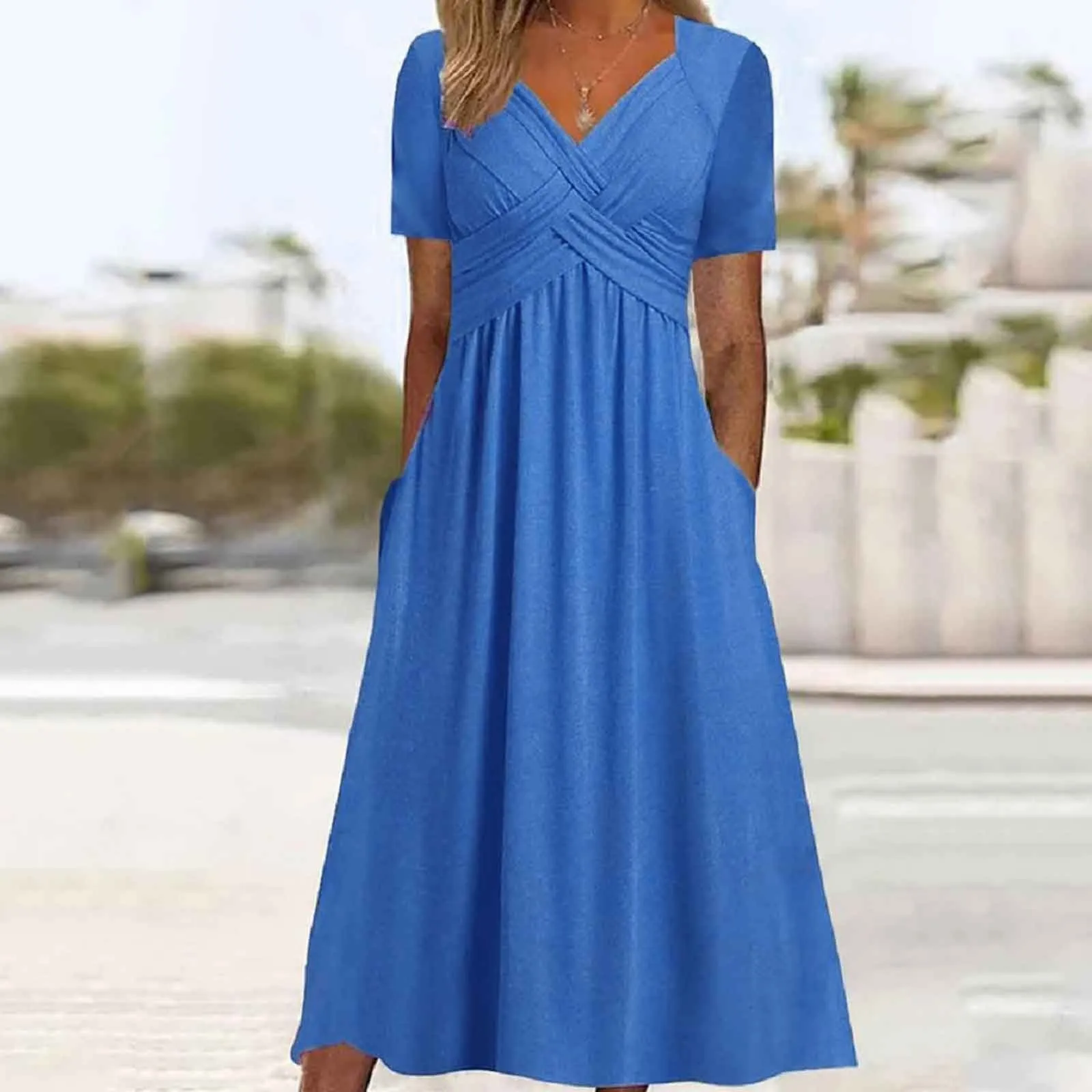 Women Elegant Office Pocket Loose Dress