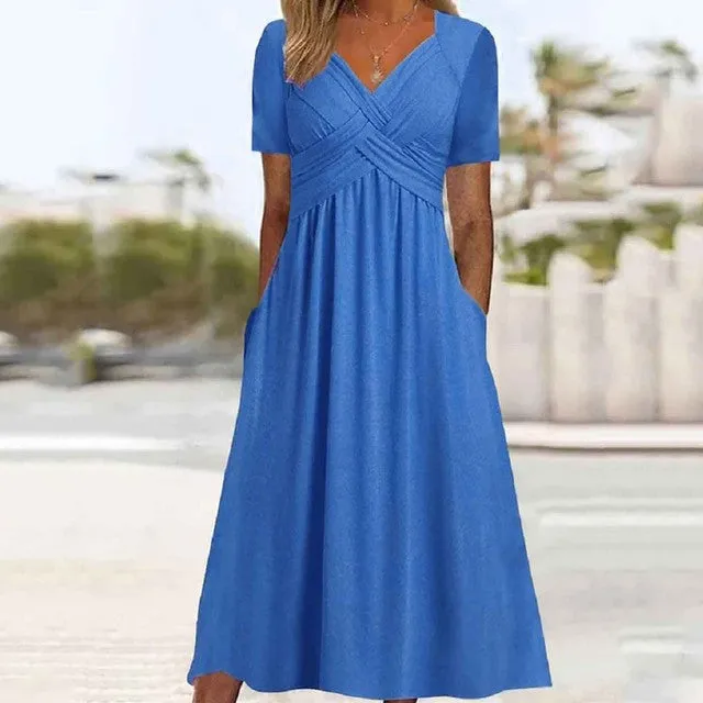 Women Elegant Office Pocket Loose Dress