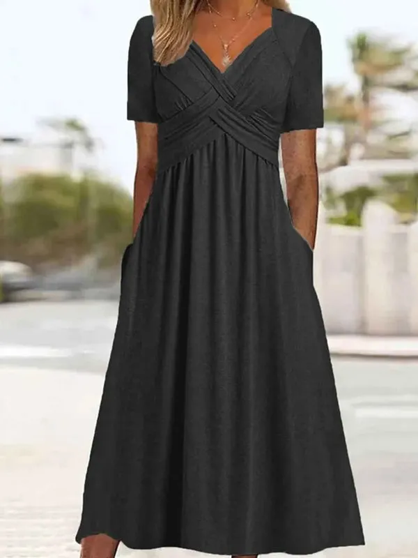 Women Elegant Office Pocket Loose Dress