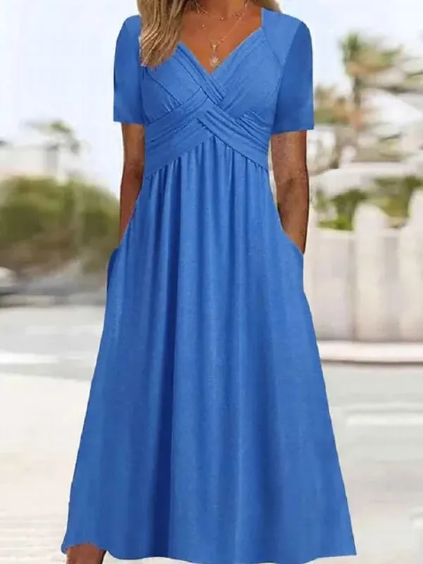 Women Elegant Office Pocket Loose Dress