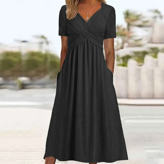 Women Elegant Office Pocket Loose Dress