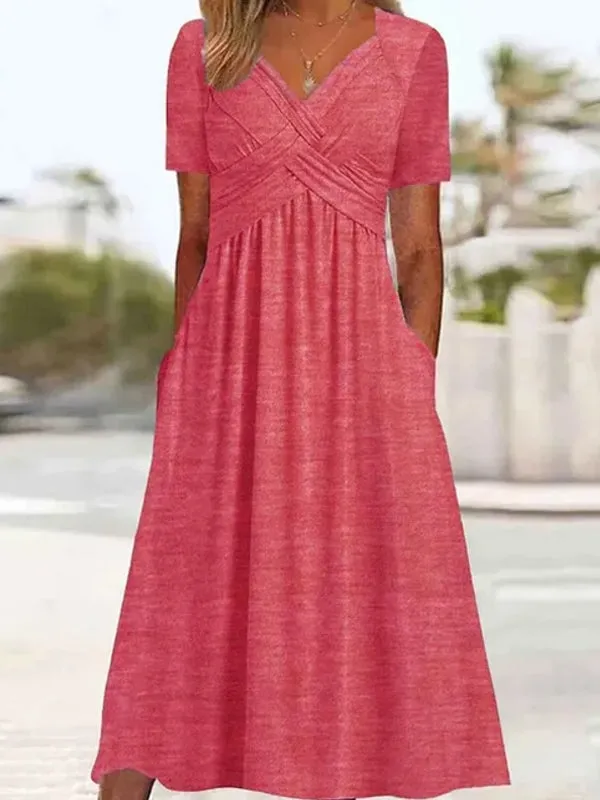 Women Elegant Office Pocket Loose Dress