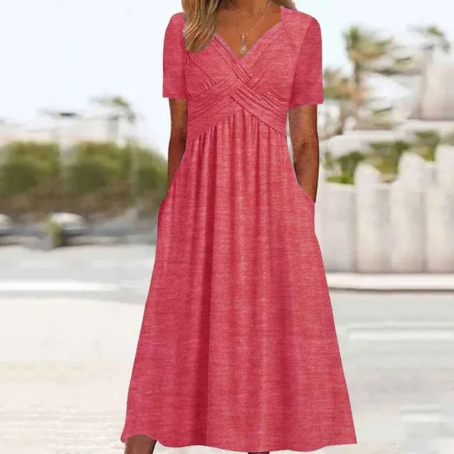 Women Elegant Office Pocket Loose Dress