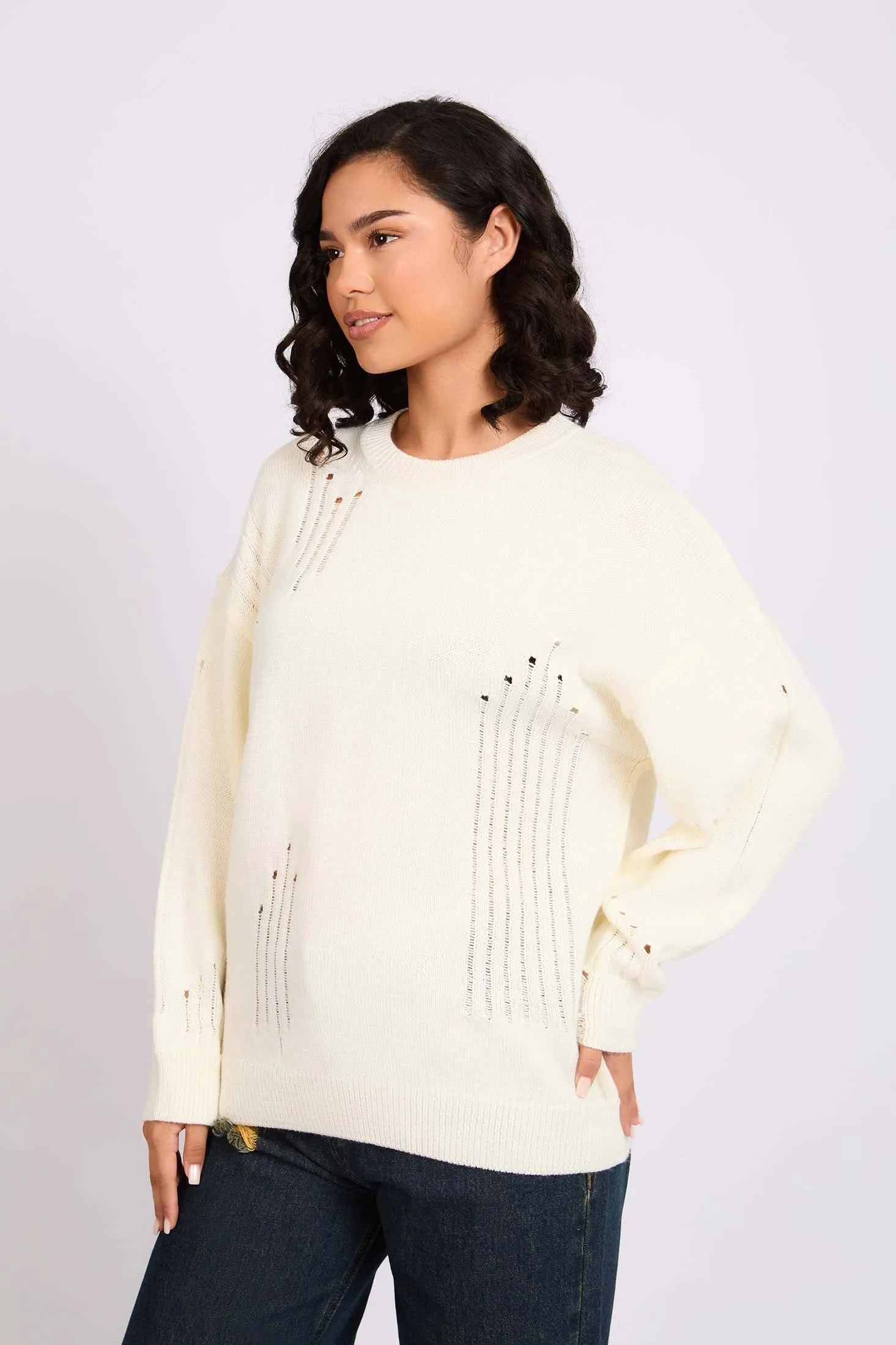 Women Pullover Loose Fit Off White