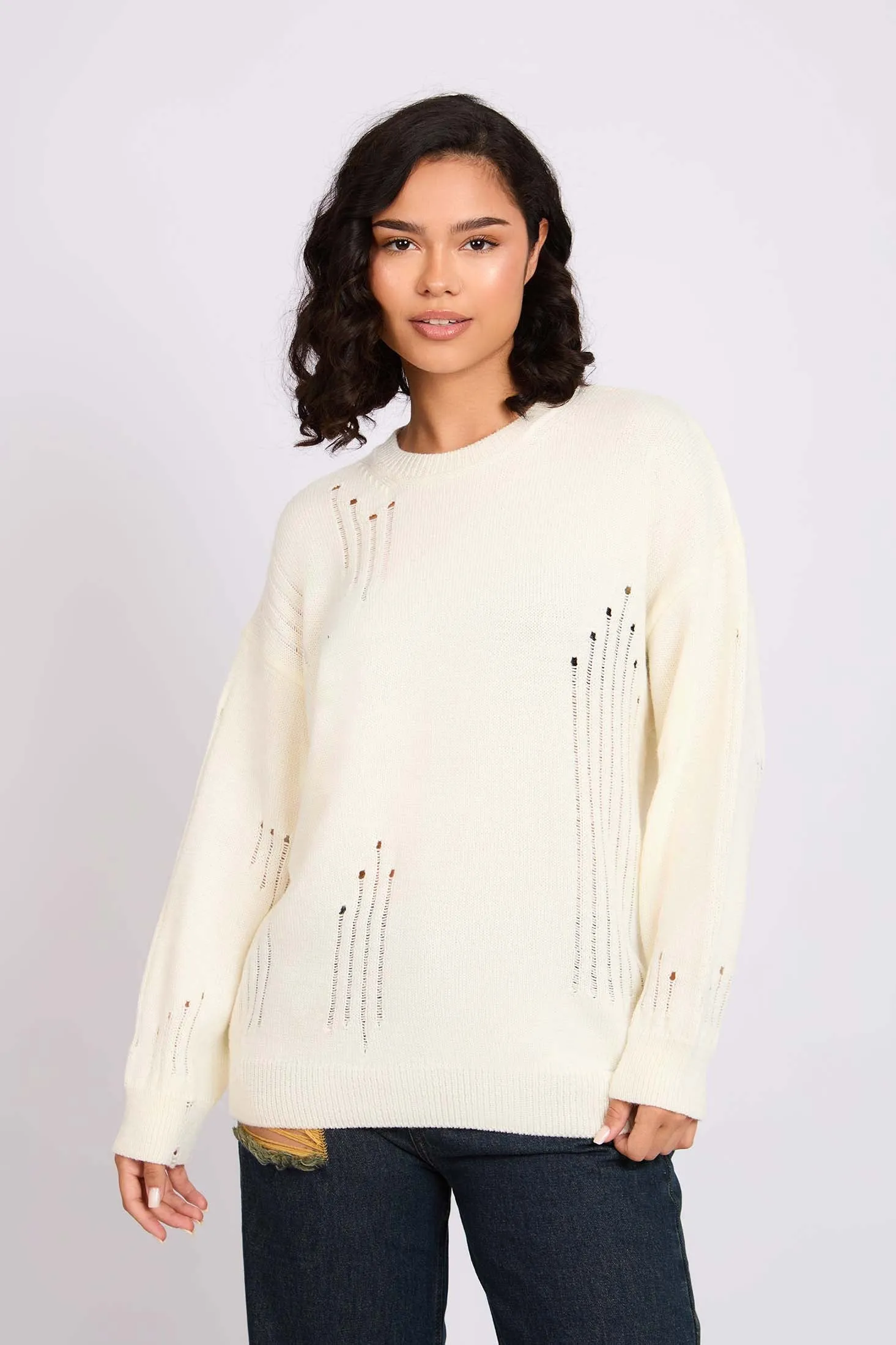 Women Pullover Loose Fit Off White