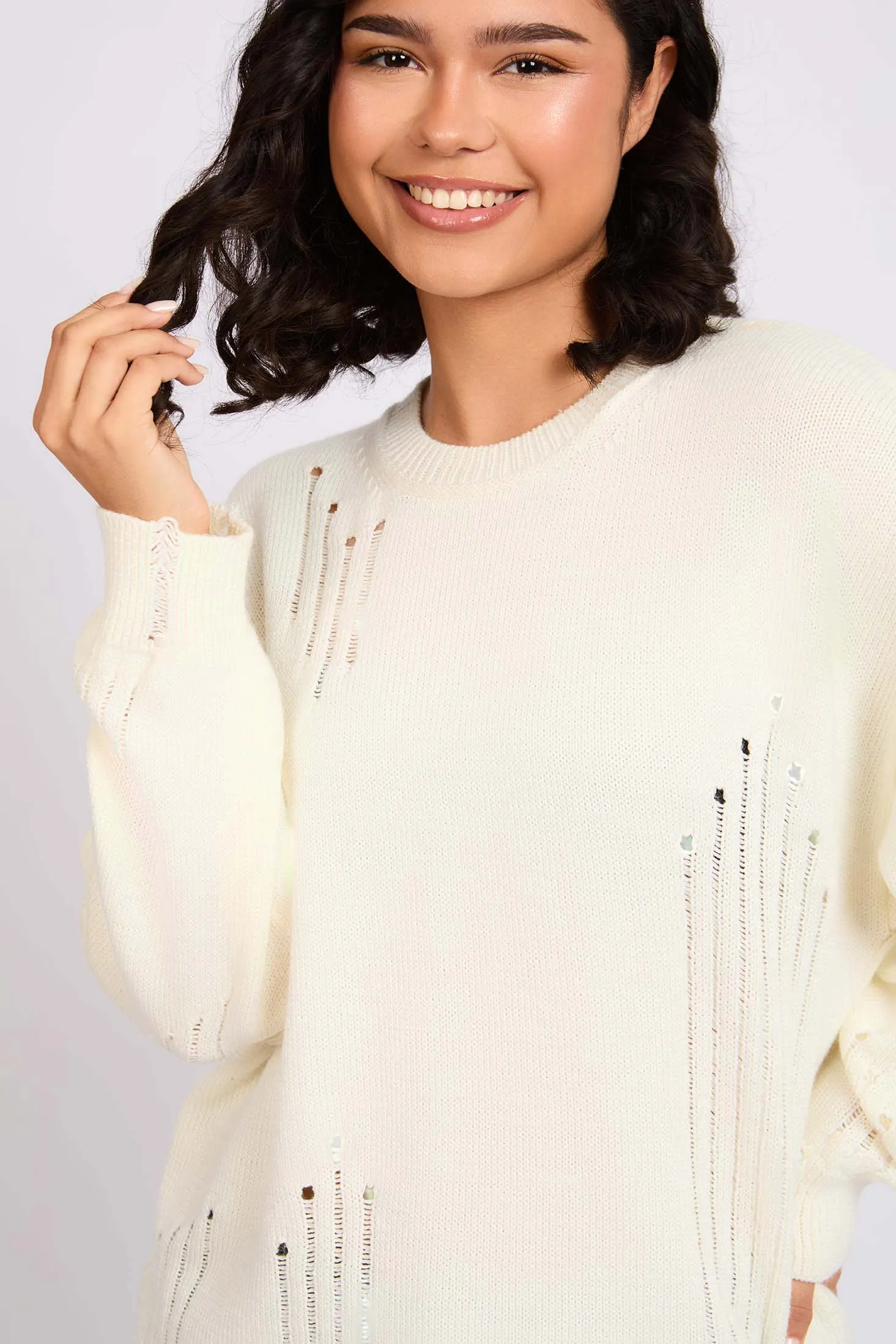 Women Pullover Loose Fit Off White