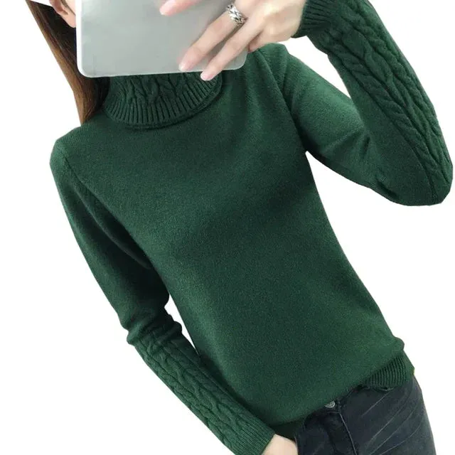 Women Sweater Turtleneck Pullovers Sweaters Long Sleeves Thick Warm Sweater