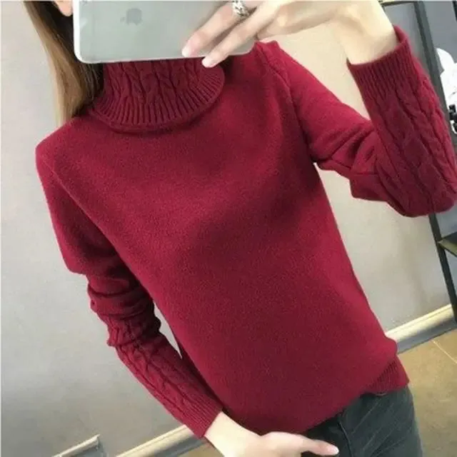 Women Sweater Turtleneck Pullovers Sweaters Long Sleeves Thick Warm Sweater