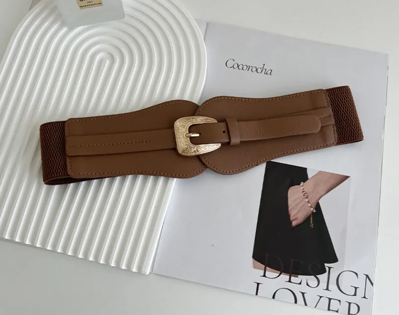 Women's Elastic Stretch Waist Belt Wide Leather Belt.W-240919-5