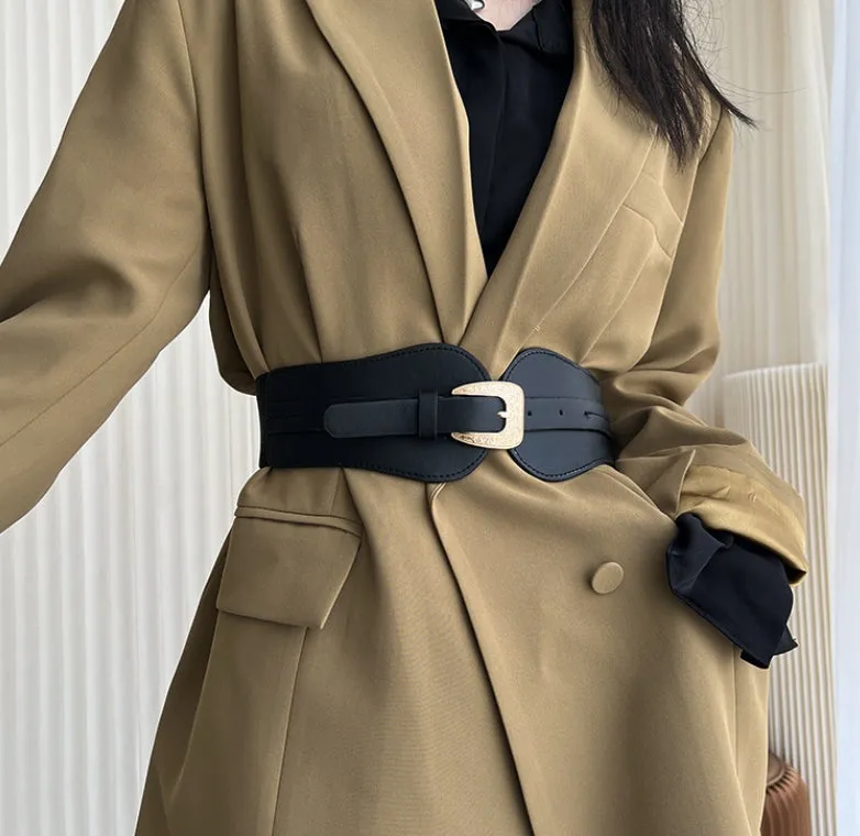 Women's Elastic Stretch Waist Belt Wide Leather Belt.W-240919-5