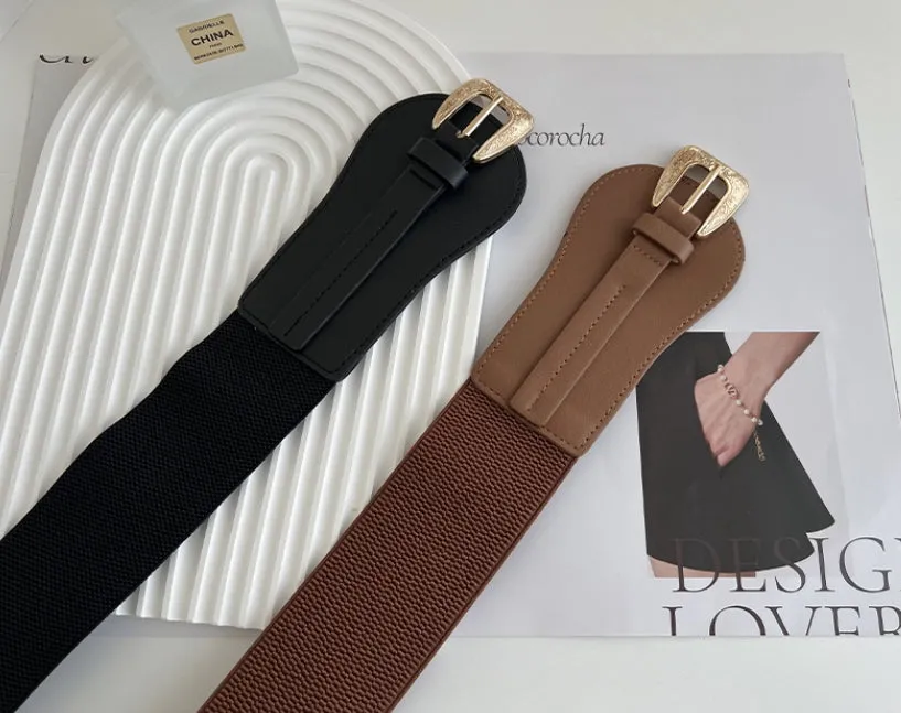 Women's Elastic Stretch Waist Belt Wide Leather Belt.W-240919-5