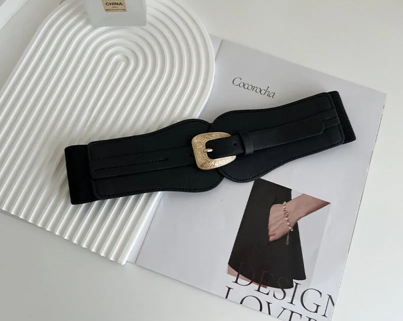 Women's Elastic Stretch Waist Belt Wide Leather Belt.W-240919-5