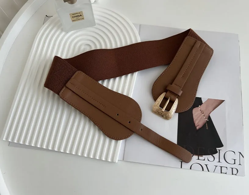 Women's Elastic Stretch Waist Belt Wide Leather Belt.W-240919-5