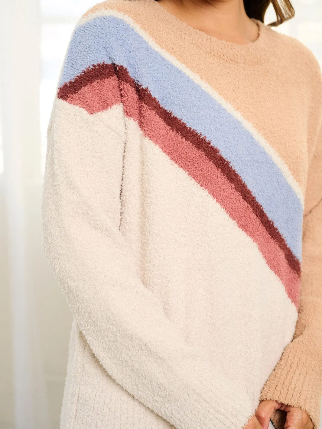 WOMEN'S LONG SLEEVE COLORBLOCK STRIPES PULLOVER SWEATER