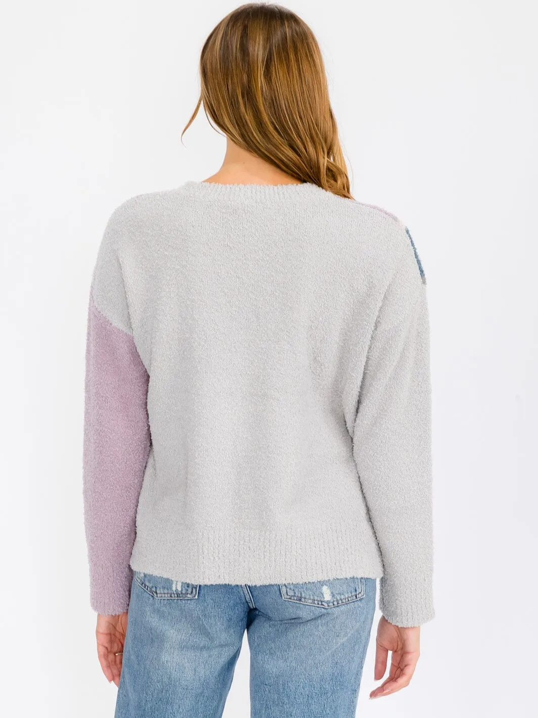WOMEN'S LONG SLEEVE COLORBLOCK STRIPES PULLOVER SWEATER