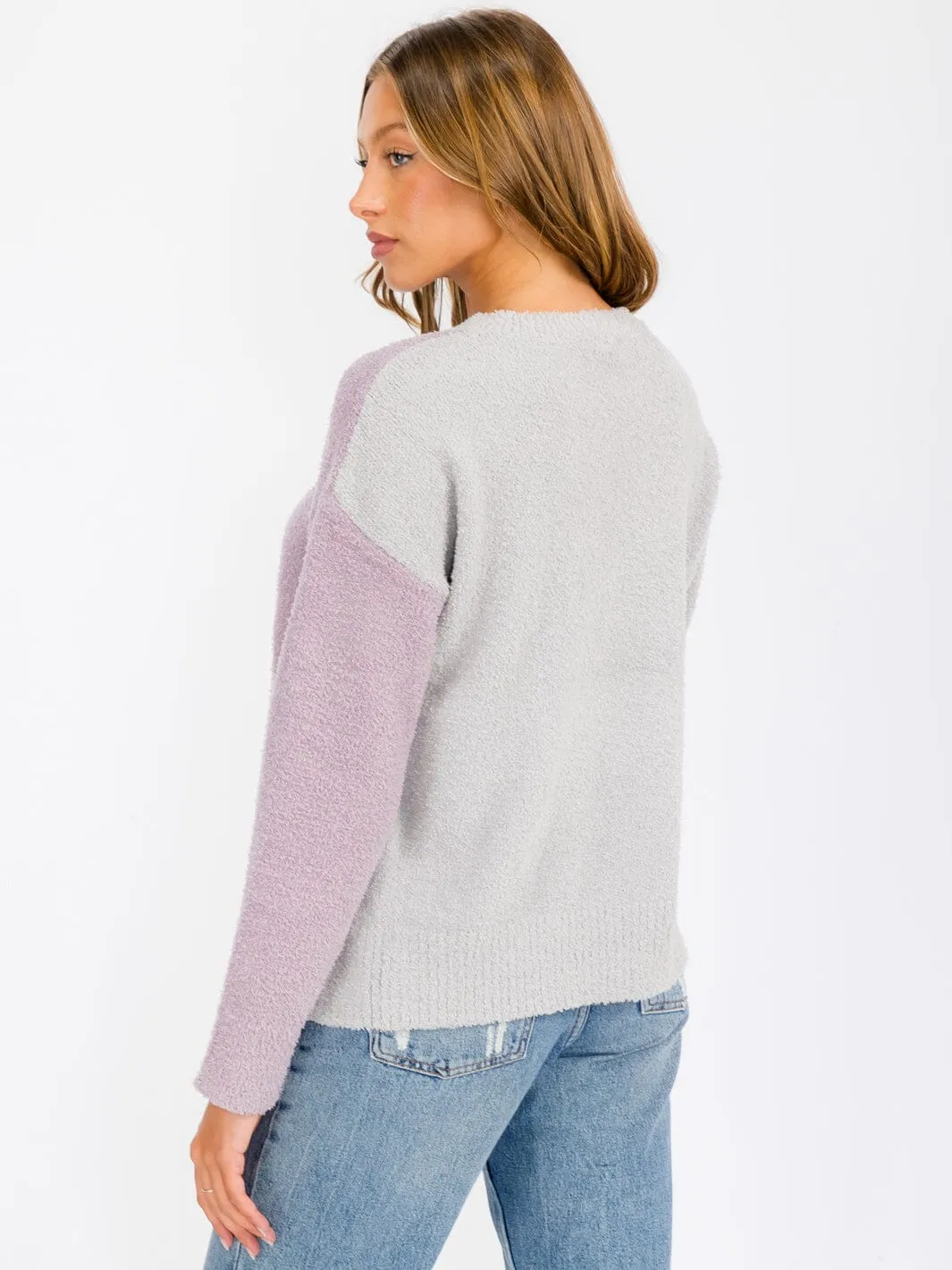 WOMEN'S LONG SLEEVE COLORBLOCK STRIPES PULLOVER SWEATER