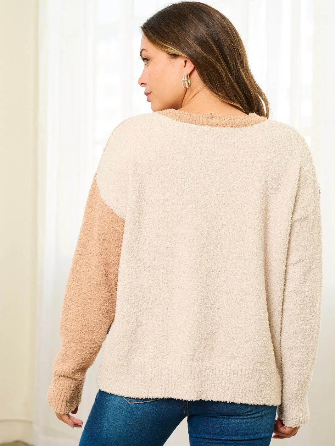 WOMEN'S LONG SLEEVE COLORBLOCK STRIPES PULLOVER SWEATER