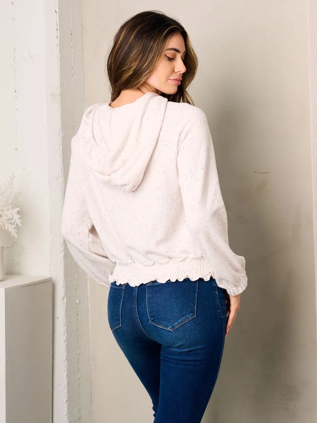 WOMEN'S LONG SLEEVE MULTI COLOR DOTS HOODED SWEATER