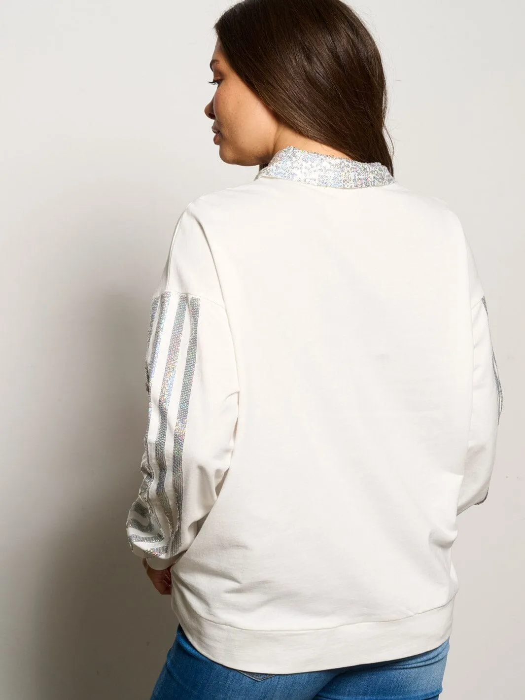 WOMEN'S LONG SLEEVE ZIP UP SEQUINS FRONT POCKETS PULLOVER SWEATER