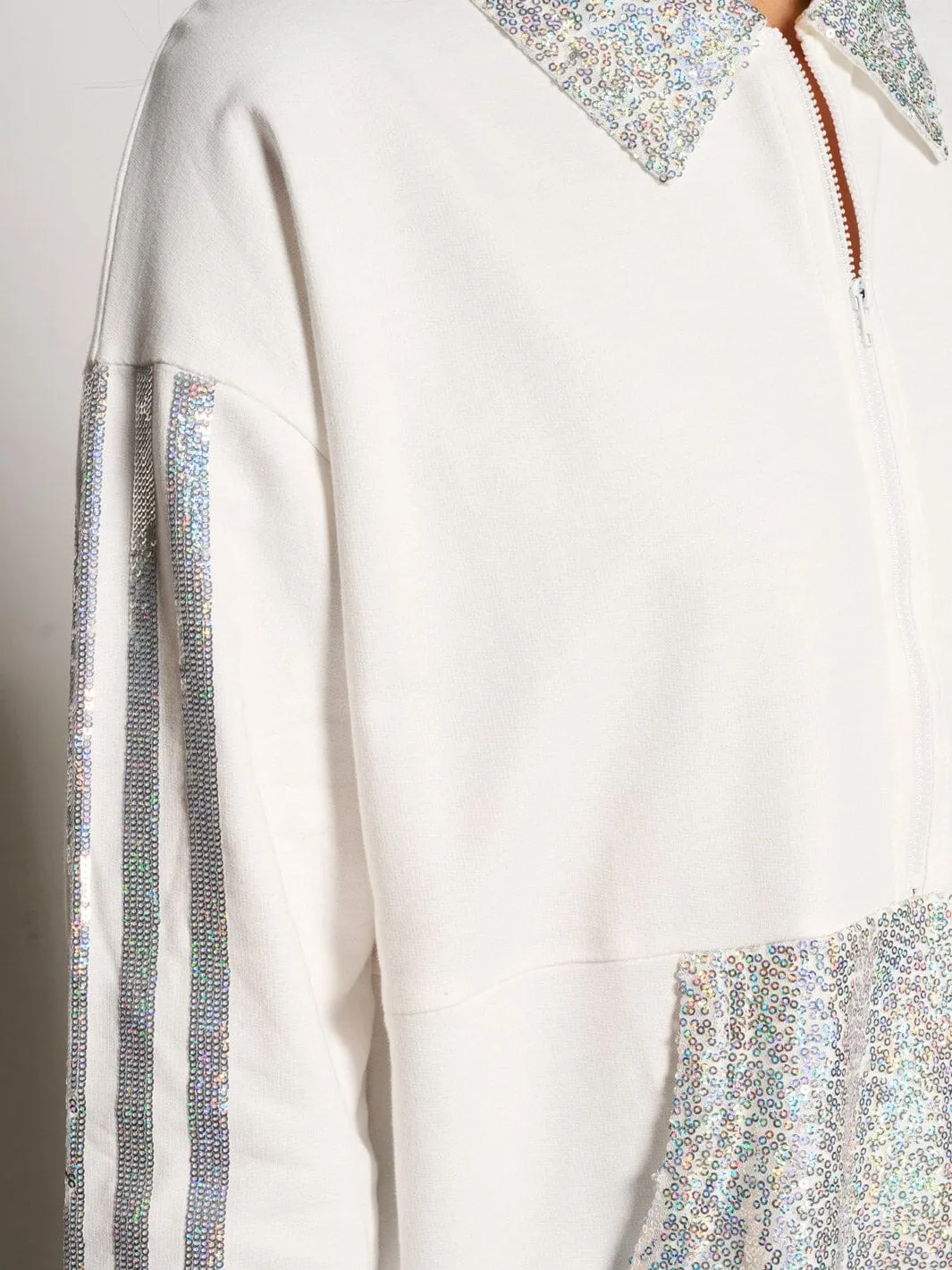 WOMEN'S LONG SLEEVE ZIP UP SEQUINS FRONT POCKETS PULLOVER SWEATER