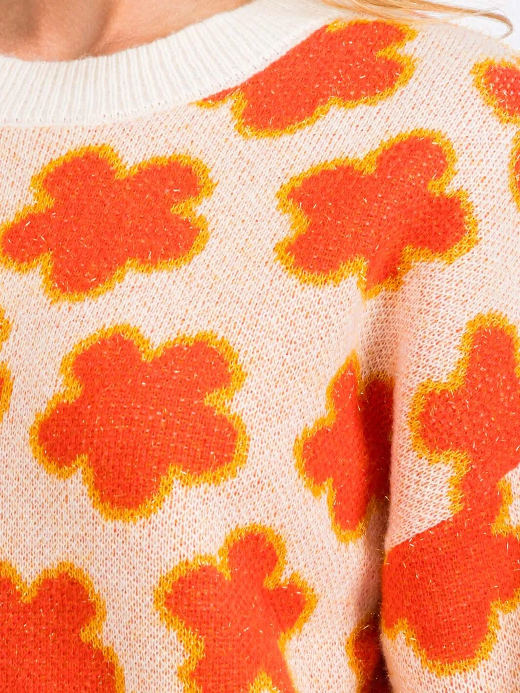 WOMEN'S LONG SLEEVES FLOWERS DETAILED PULLOVER SWEATER
