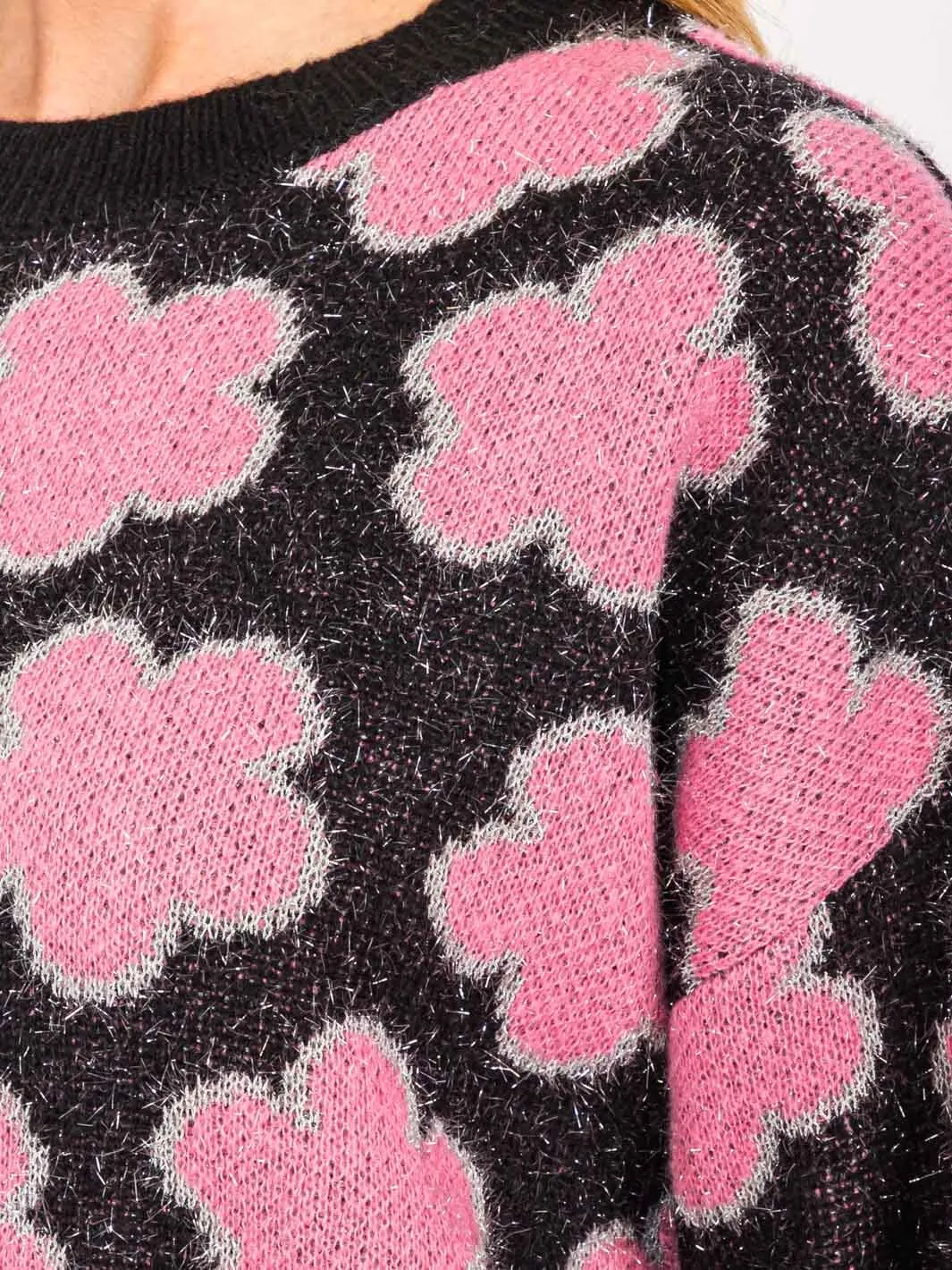 WOMEN'S LONG SLEEVES FLOWERS DETAILED PULLOVER SWEATER