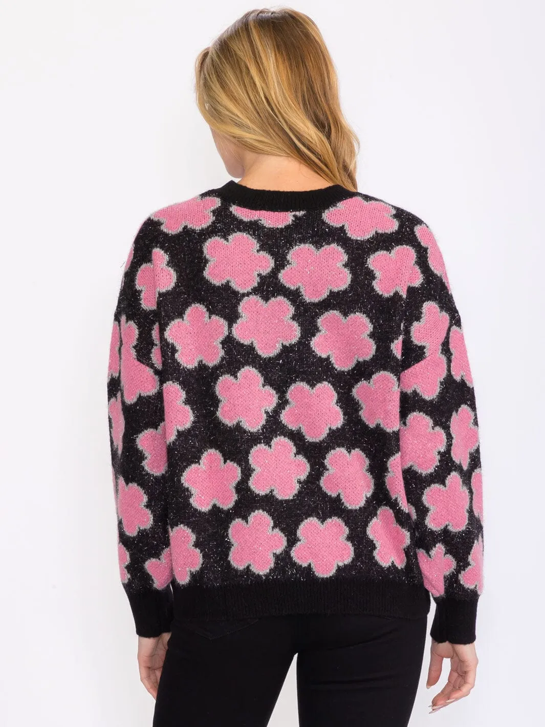 WOMEN'S LONG SLEEVES FLOWERS DETAILED PULLOVER SWEATER