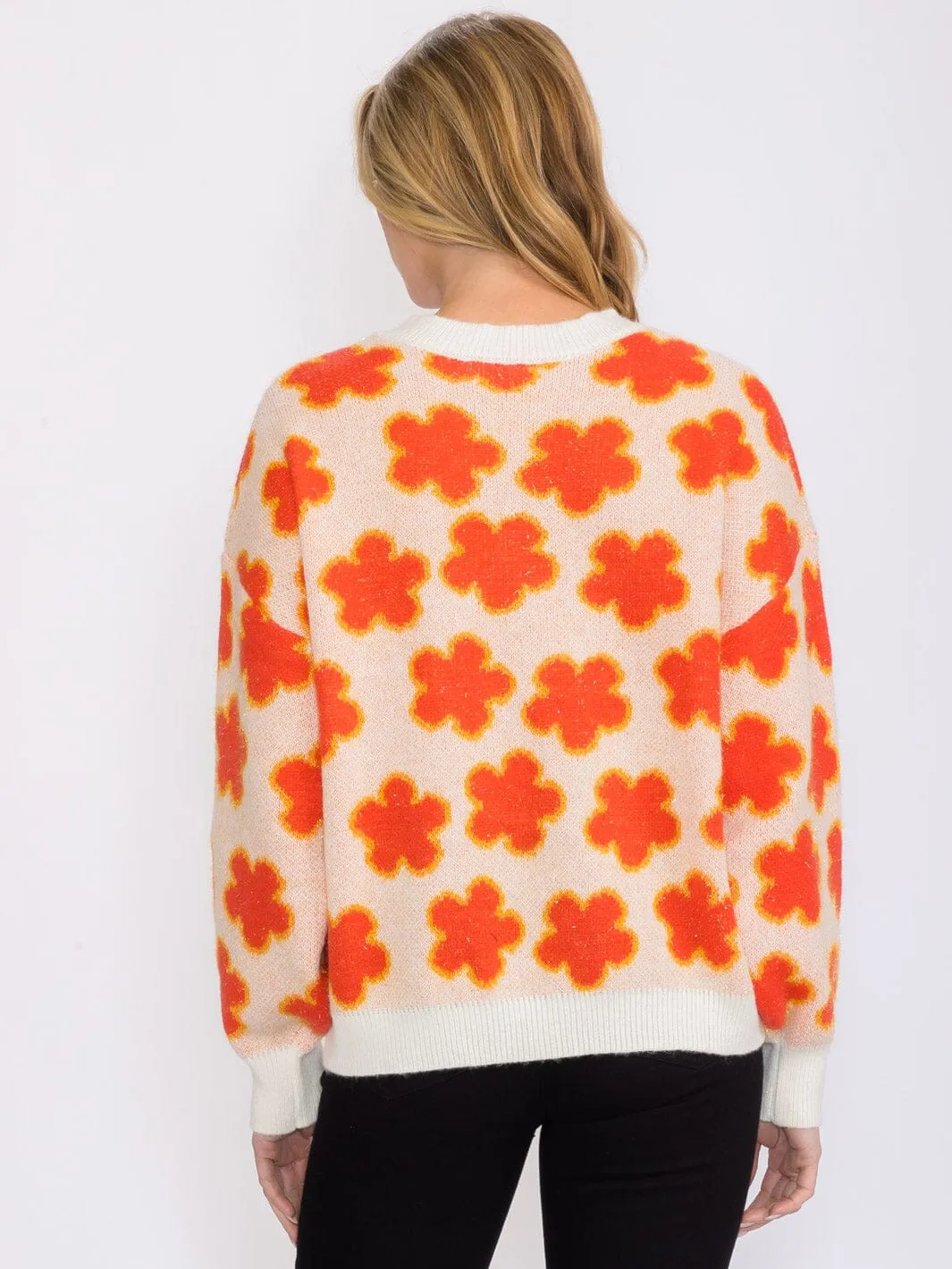 WOMEN'S LONG SLEEVES FLOWERS DETAILED PULLOVER SWEATER
