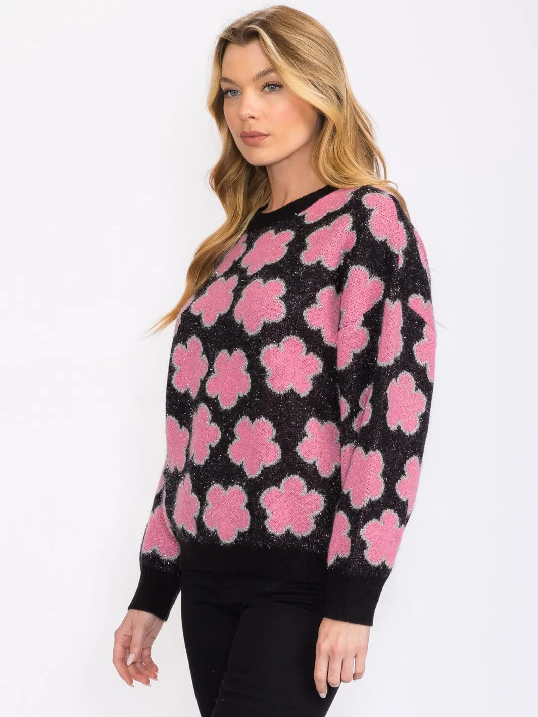 WOMEN'S LONG SLEEVES FLOWERS DETAILED PULLOVER SWEATER