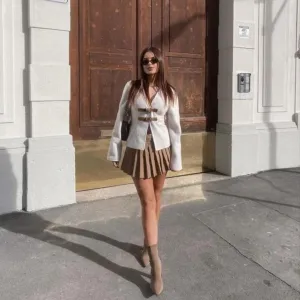 Women's White and Tan Cardigan