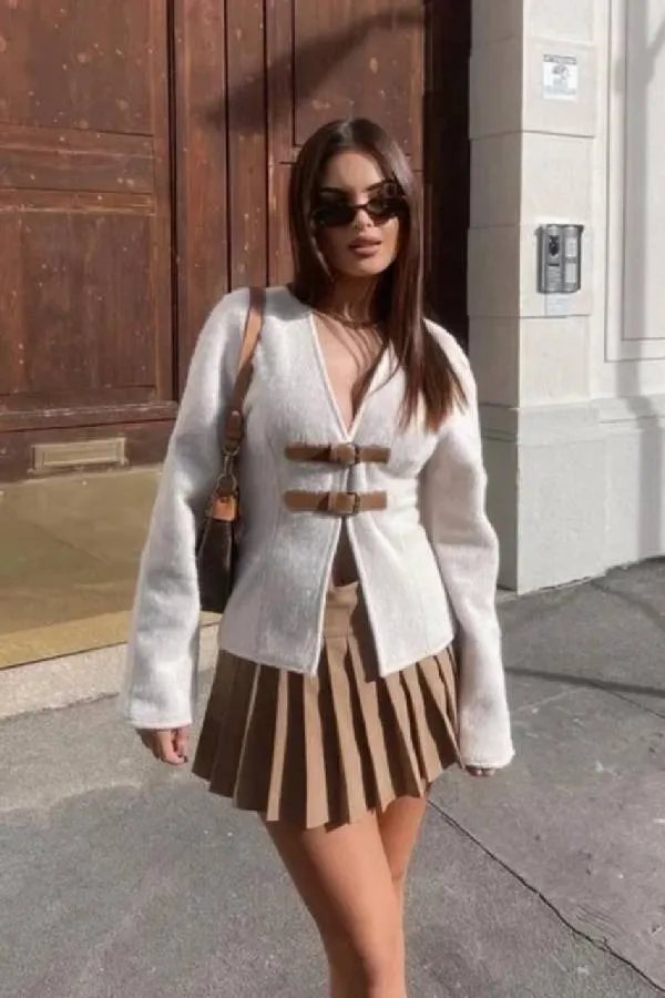 Women's White and Tan Cardigan