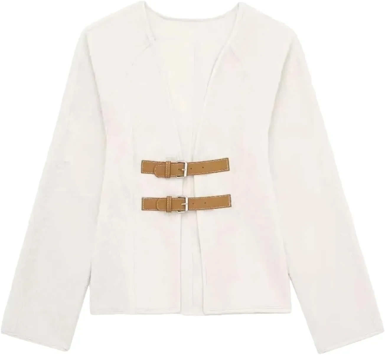 Women's White and Tan Cardigan